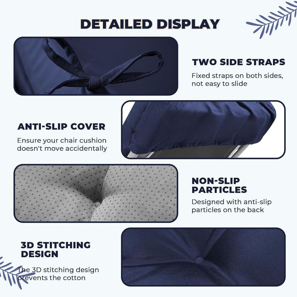 Waterproof Lounge Chair Cushion Set of 2, Outdoor Fade Resistant Chaise Lounger Replacement Cushions with 6 Ties