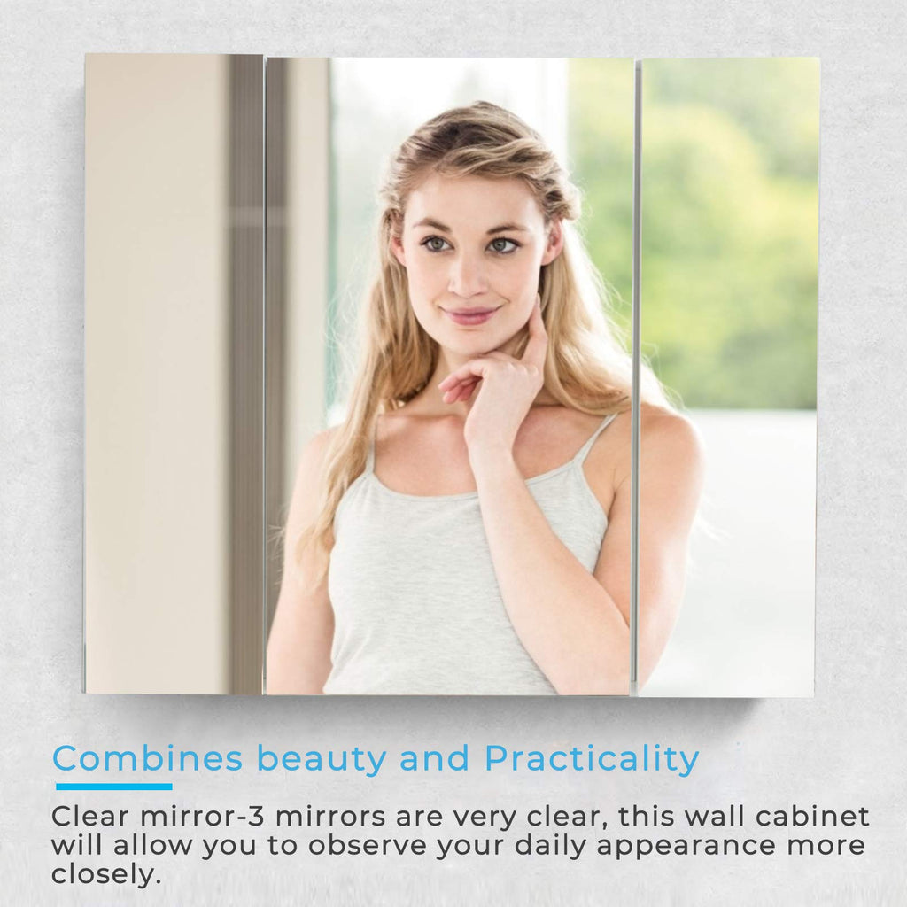 Medicine Cabinet Bathroom Mirror Cabinet with 3 Door 27.6x23.62 Inch Bathroom Wall Cabinet with Mirror Wall Mirror