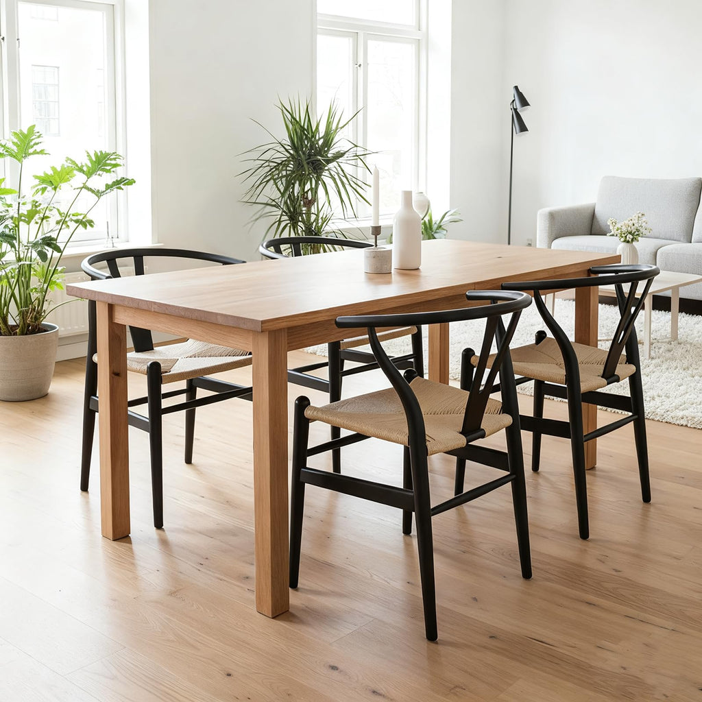 Wishbone Chairs Set of 2, Dining Chairs (Black Frame + Natural Cord)