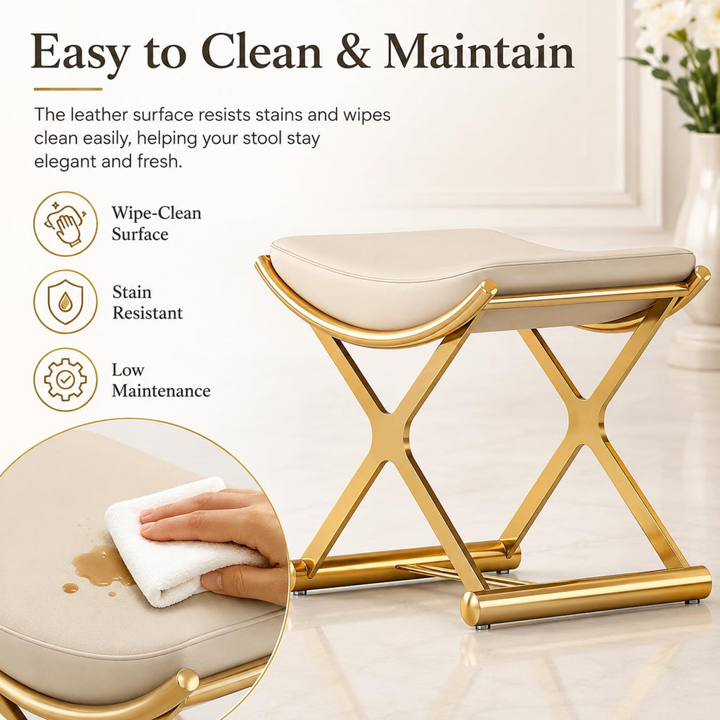 Makeup Vanity Stool Chair - Small Backless Leather Ottoman Bench