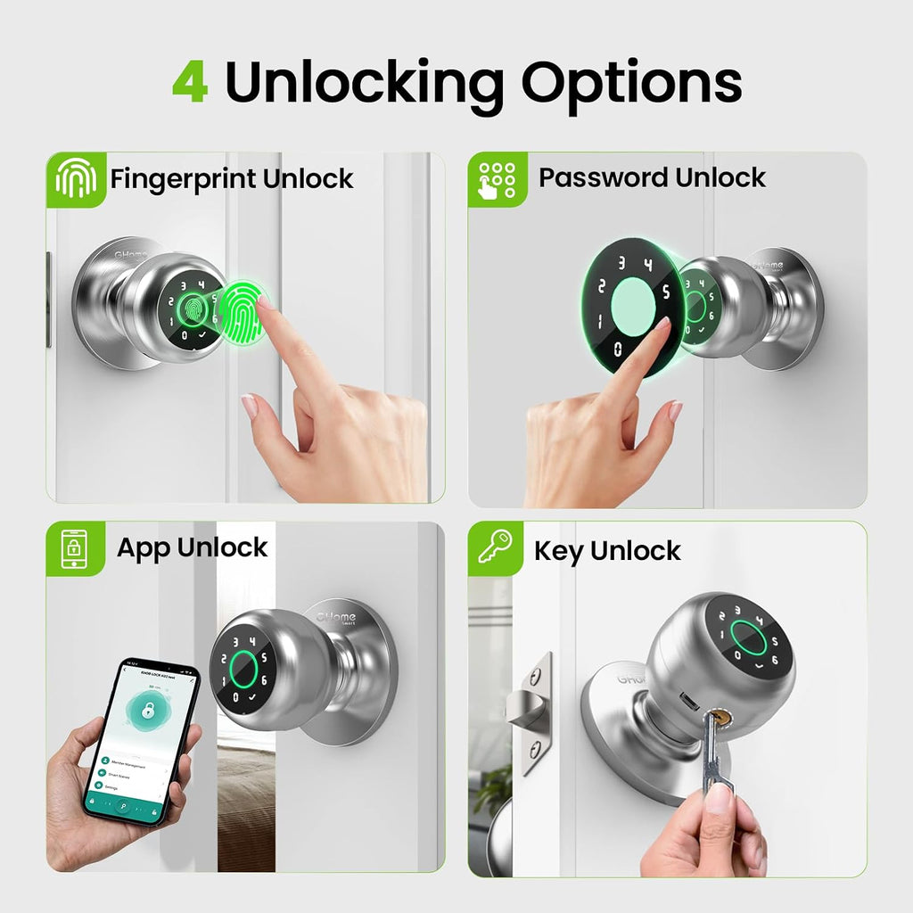 Fingerprint Door Lock, 4 in 1 Smart Fingerprint Door Knob with Keypad, App Control, Auto Lock, Biometric Door Knob