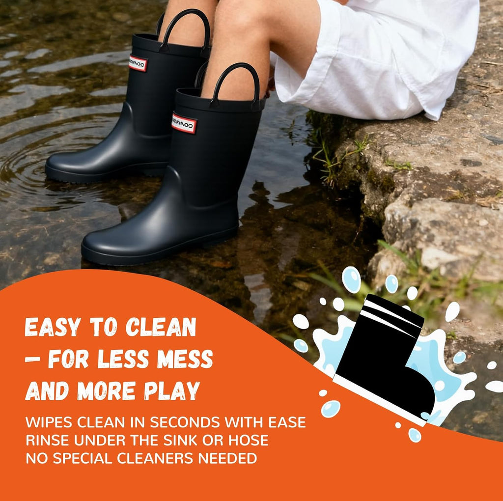 Kids Natural Rubber Rain Boots with Easy-On Handles