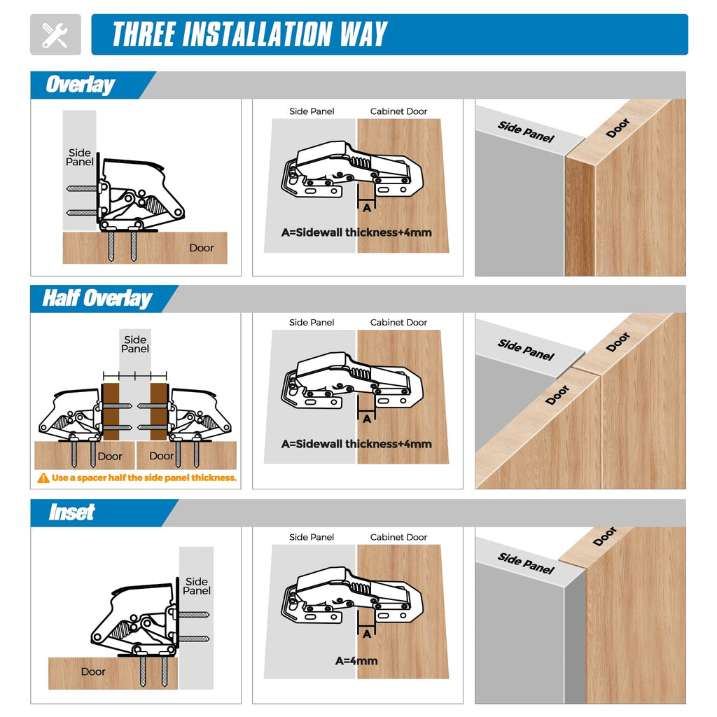 Hidden Cabinet Hinges, Concealed Cabinet Hinges Soft Close, 4 Pack