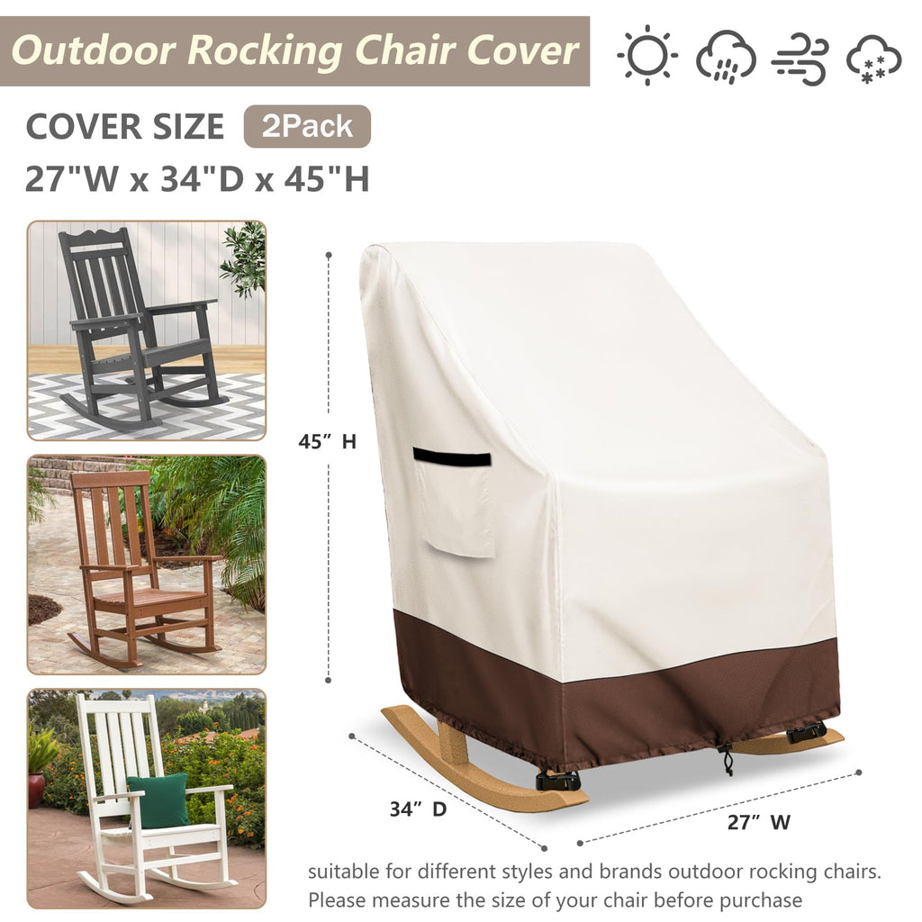 Rocking Chair Cover 2 Pack 600D Heavy Duty Waterproof - Patio Furniture Covers for Outdoor Rocking Chairs - All