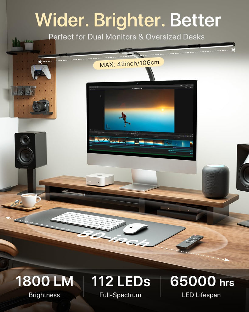 42" Desk Lamp with Clamp, 1800LM 4-Panel LED Light
