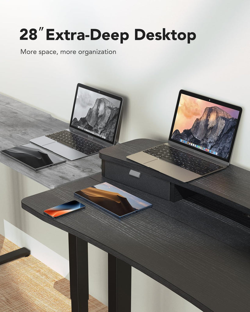 48′′ x 28′′ Electric Standing Desk with 2 Drawers, C-Clamp Mount Compatible, Height Adjustable Computer Desk, Home