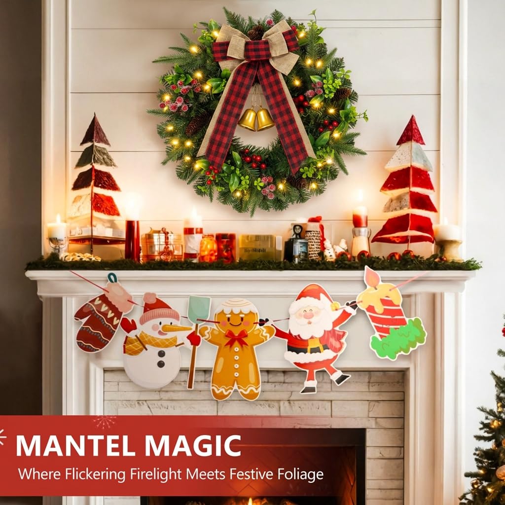 22" Pre-Lit Christmas Wreath with Lights for Front Door, Holiday Decoration