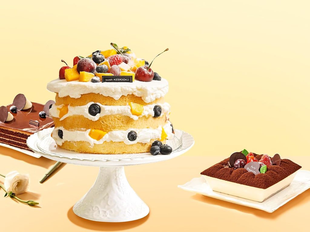 12 Inches White Porcelain Cake Stand-Cupcake Stand with Glass Dome