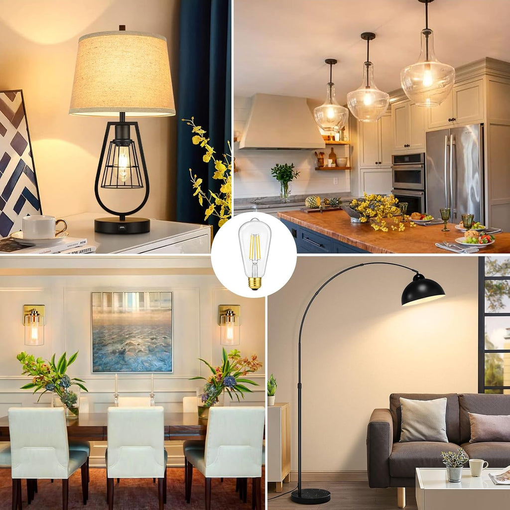 Dimmable Vintage LED Edison Bulbs 60W Equivalent, 6-Pack 6W 800LM Bright ST58 2700K Warm White Antique LED Filament