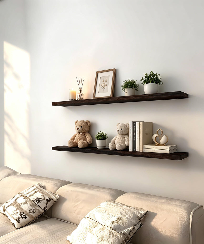 48 Inch Rustic Wood Floating Shelves Farmhouse Wooden Wall Shelves Bedroom Living Room Kitchen Office Set of 4 Brown