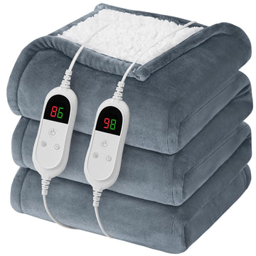 Heated Electric Blanket, Dual Control 84" x 90", Ash Gray