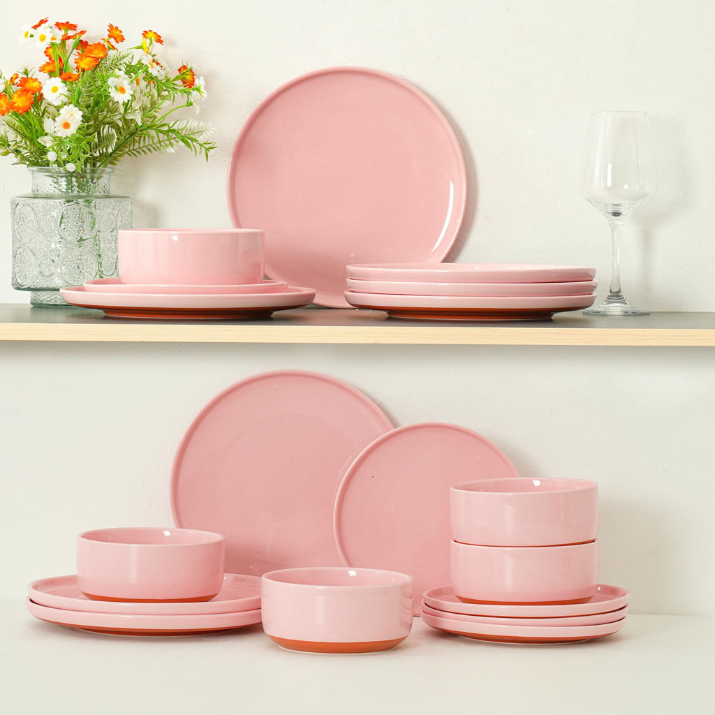 12 Piece Dinnerware Set, Dish Set for 4, Pink