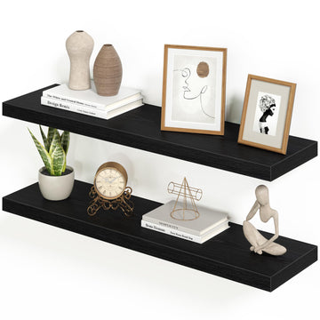 Floating Shelves for Wall 36 Inches Long, 9.3" Deep Black Floating Shelf Set of 2, Wall Mounted Shelves Bedroom Living