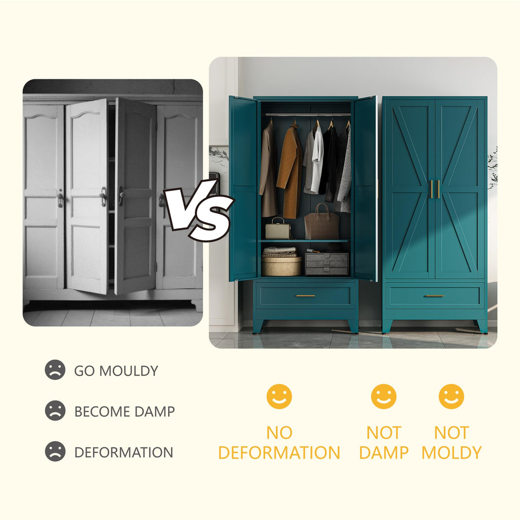 Metal Armoire Wardrobe Closet, Bedroom Armoires with Drawers