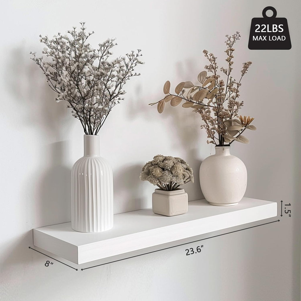 24in White Floating Shelves for Wall, Set of 2, Home Decor