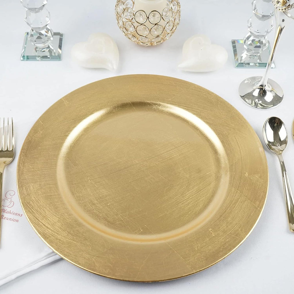 13-Inch Gold Metallic Charger Plates Dinner Chargers (12-Pack) - Set of 12