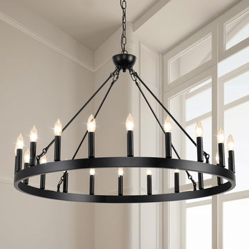 Inspired Camino Style Chandelier - Wagon Wheel Chandeliers 40Ò 20-Light, Black Modern Farmhouse Chandelier with Adjustable Height, Hanging Island Light Fixture for Dining Living Ceiling Room Outdoor A105-B0CGZQTMNP