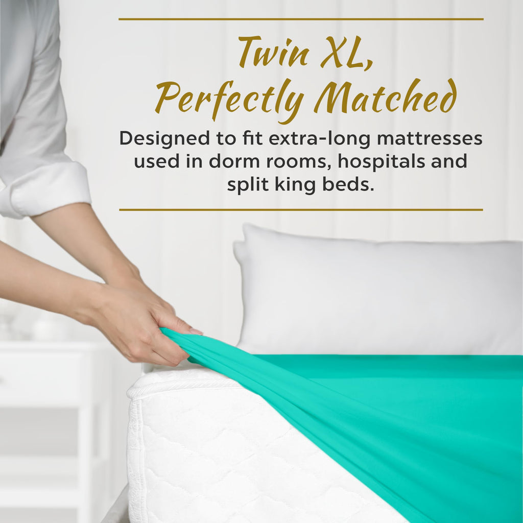 Twin XL Microfiber Fitted Sheets, 2-Pack, Soft, Deep Pocket, Aqua Blue
