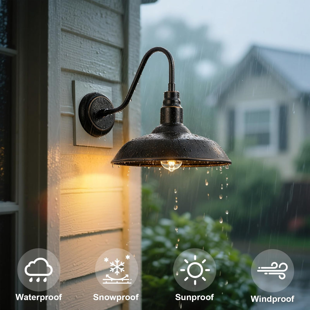 14in Outdoor Gooseneck Barn Light for Garage, 2 Pack Bronze Exterior Wall Lights Fixture for Porch, Outside Farmhouse