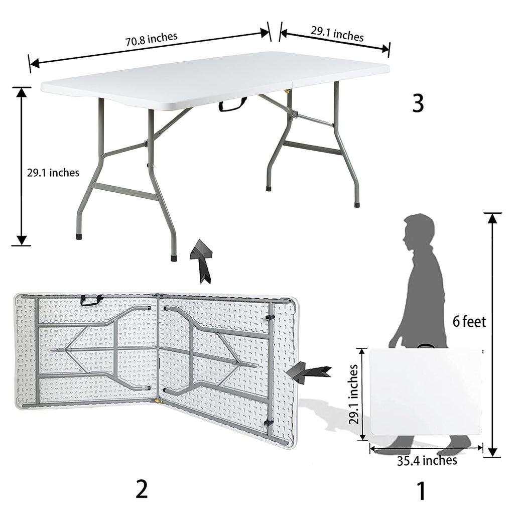 Folding Table 6ft, Heavy Duty Foldable Plastic 6 Foot Banquet Table