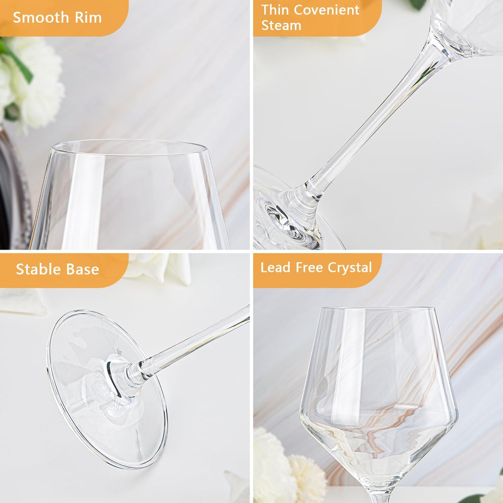 Red Wine Glasses Set of 4, Long Stem Crystal Wine Glasses, Burgundy Wine Glass with Gift Box, 16 oz Large Wine