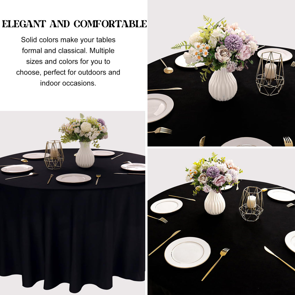 4 Pack Round Tablecloth 90 Inch Black Polyester Washable Fabric Table Covers for Wedding Dining Table Buffet Parties