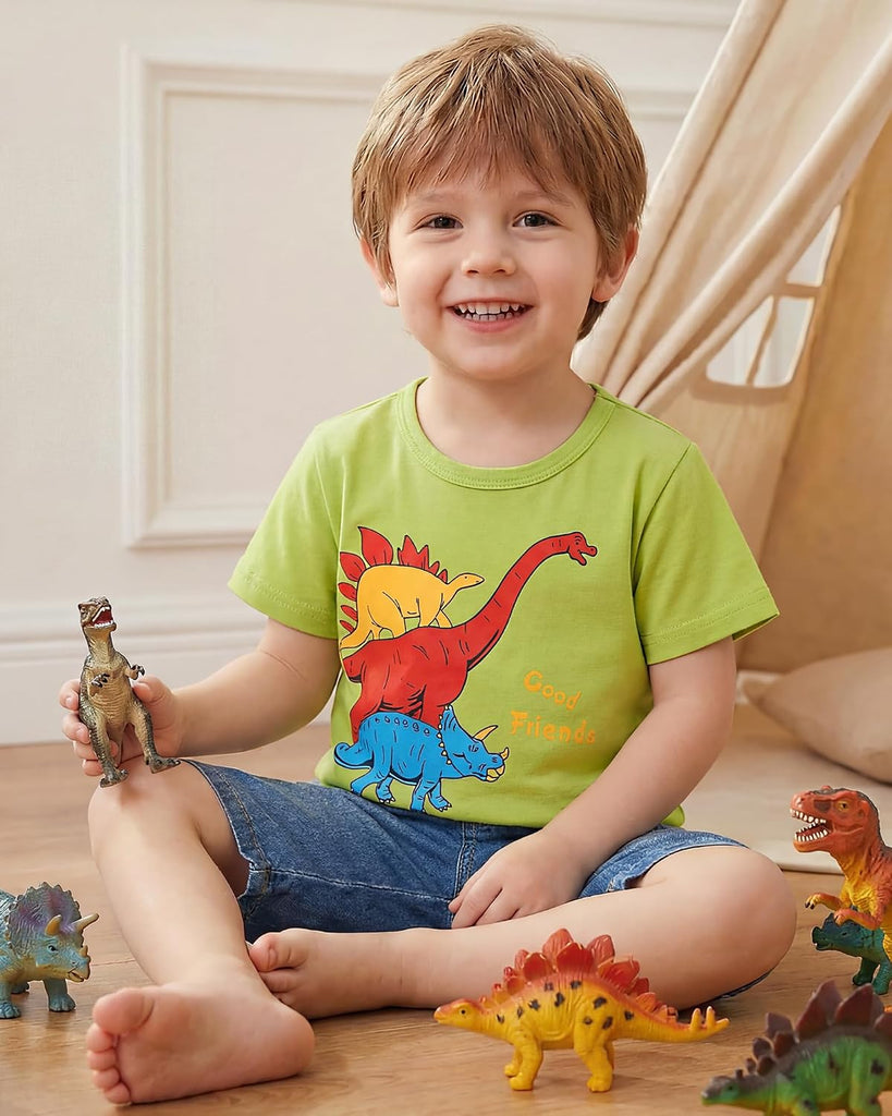 Toddler Boy Shirts Summer Short Sleeve T-Shirts Cotton Casual Graphic Crewneck Top Tees Pack