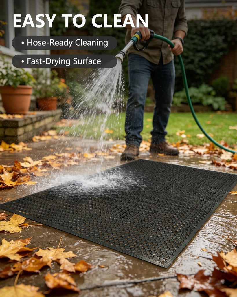 24"x36" Heavy Duty Non Slip Outdoor Rubber Door Mat with Drainage Holes,Large Rubber Mats for Bar, Garage, Kitchen