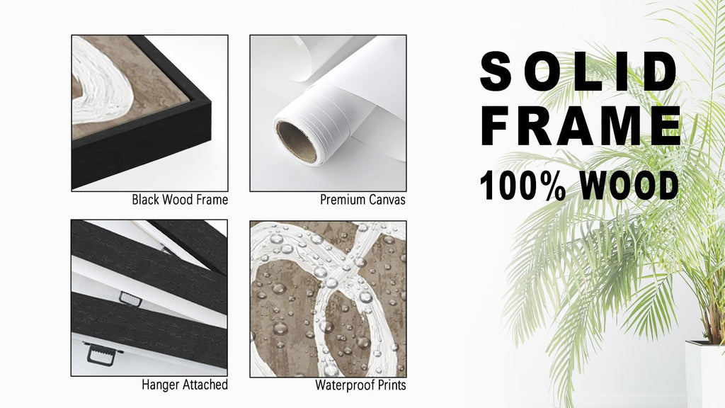 Framed Boho Wall Art Decor - Abstract Brown and White Line Painting Prints 32"x48" Set of 3 Modern Geometric Pictures