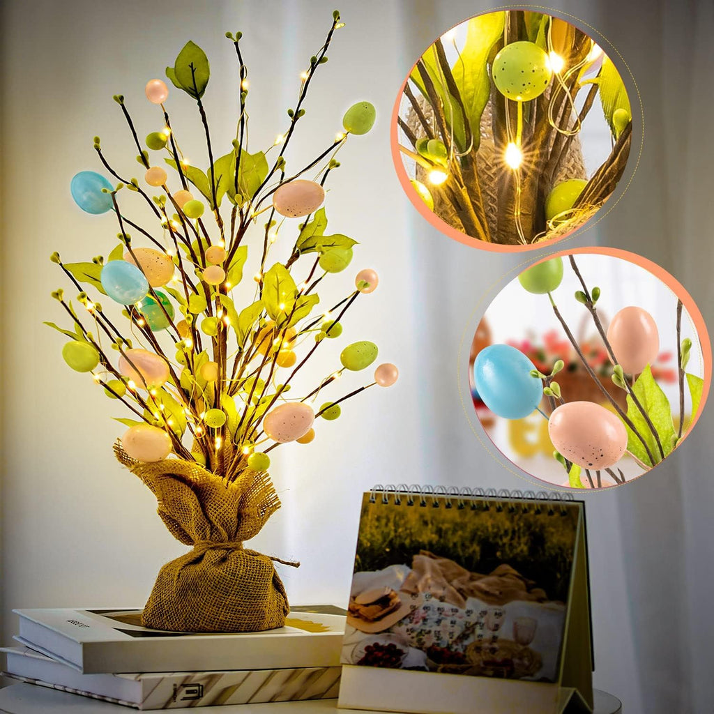 Easter Egg Tree for Table, 18Inch Pearl Tree Decorations with Eggs Hanging String Lights Party Wedding Holiday