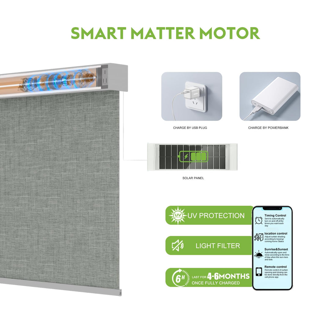 Motorized Blinds with Remote, 100% Blackout Smart Blinds Motorized Roller Shades Compatible with Alexa Automatic
