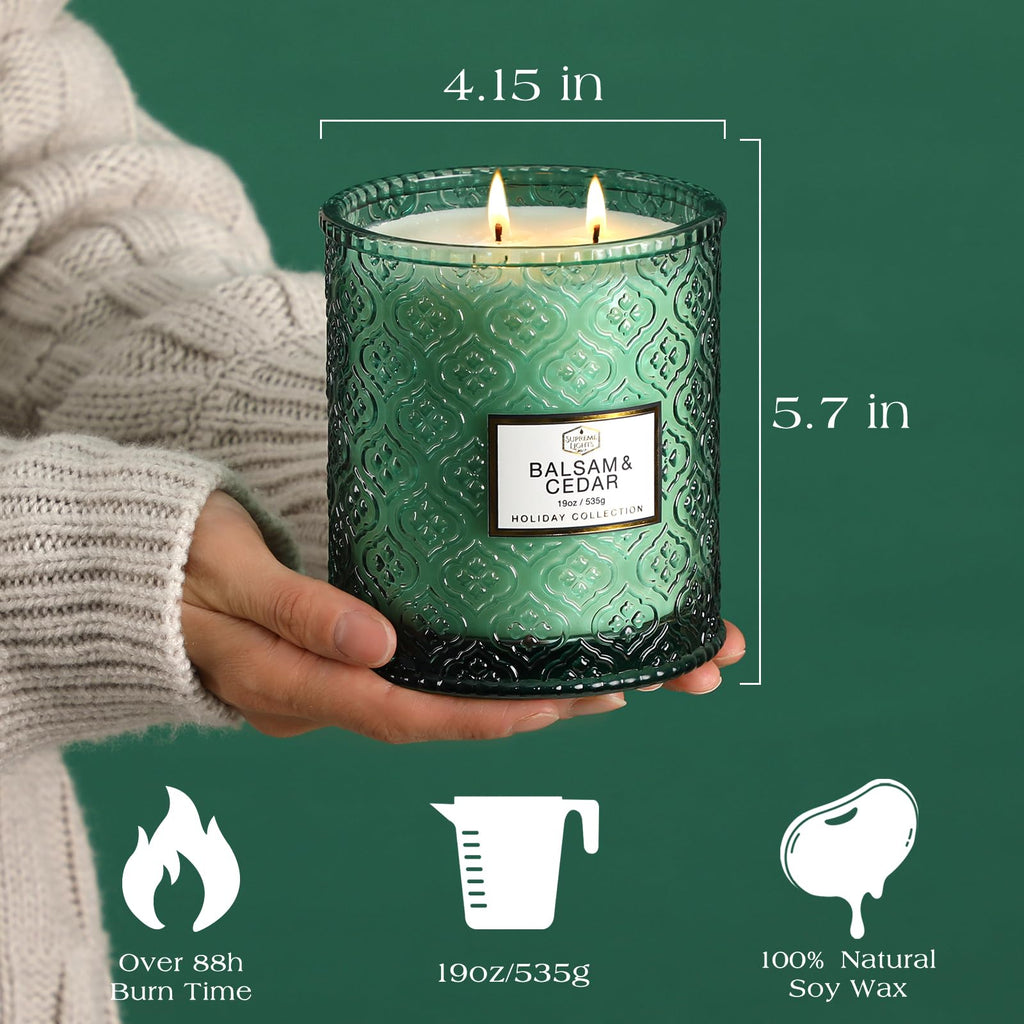 Winter Large Candles, Balsam & Cedar Candle, Candles for Winter Home Decor