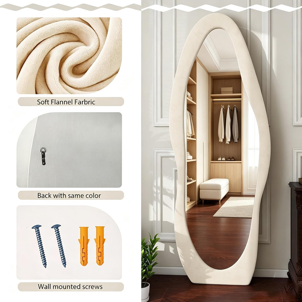 Irregular Wavy Full Length Mirror 63"x24" White