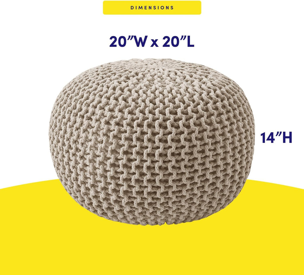 Pouf Ottoman Foot Rest Stuffed - 20" Diameter x 14" Tall Cozy Floor Pouf & More - 100% Cotton Knit Shell, EPS Bead