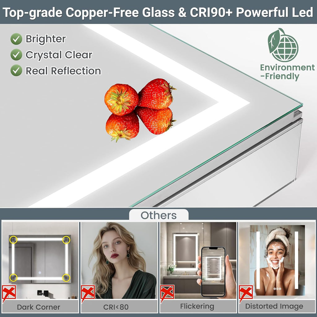 Lighted Medicine Cabinet with Mirror, Plug-in or Hardwired, Anti-Fog/3 Colors/Dimmable, AL Alloy, 2 Outlets & USBs