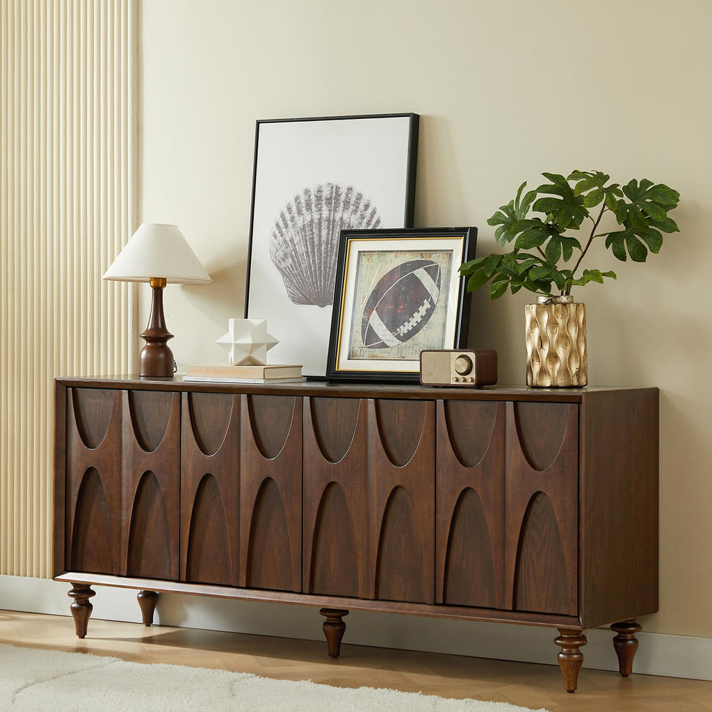 62.99" Sideboard Buffet Cabinet with Storage, Solid Wood Kitchen Storage Cabinet Credenza Accent Console Table with