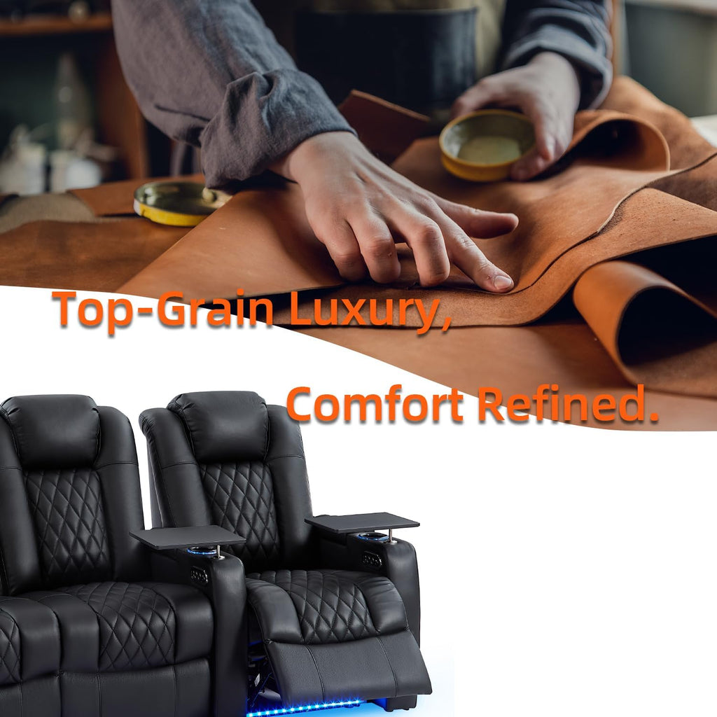 Leather Home Theater Seating Classic Series Dual Power Electric Headrest Game Seats Movie Theater Chairs Theater