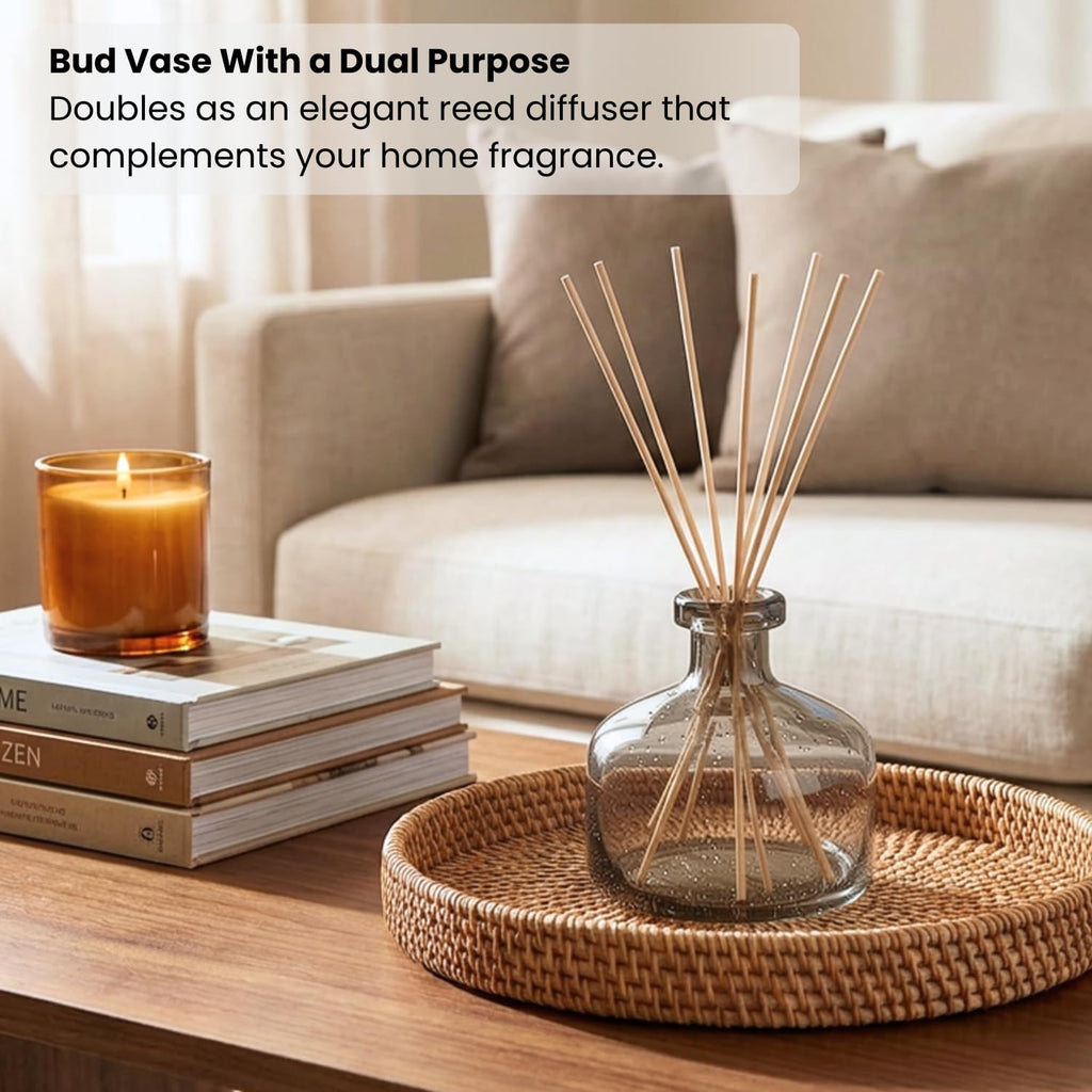 5" Solid Gray Glass Vase for Flowers & Reed Diffuser Bottle, Mouth Blown & Watertight Clear Black Vases for Modern
