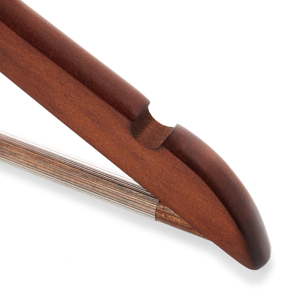 20 Walnut Wooden Suit Hangers - Premium Lotus Wood with Notches & Chrome Swivel Hook for Dress Clothes, Coats