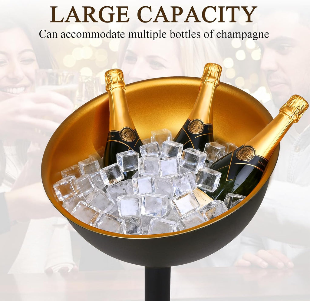 Stainless-Steel Beverage Tub, 12L/3Gallon Champagne Ice Bucket with Stand, Wine Chiller Bucket for Wedding KTV Club