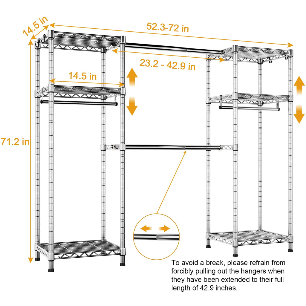 E7 Heavy Duty Closet Garment Rack, Clothes Storage Organizer System