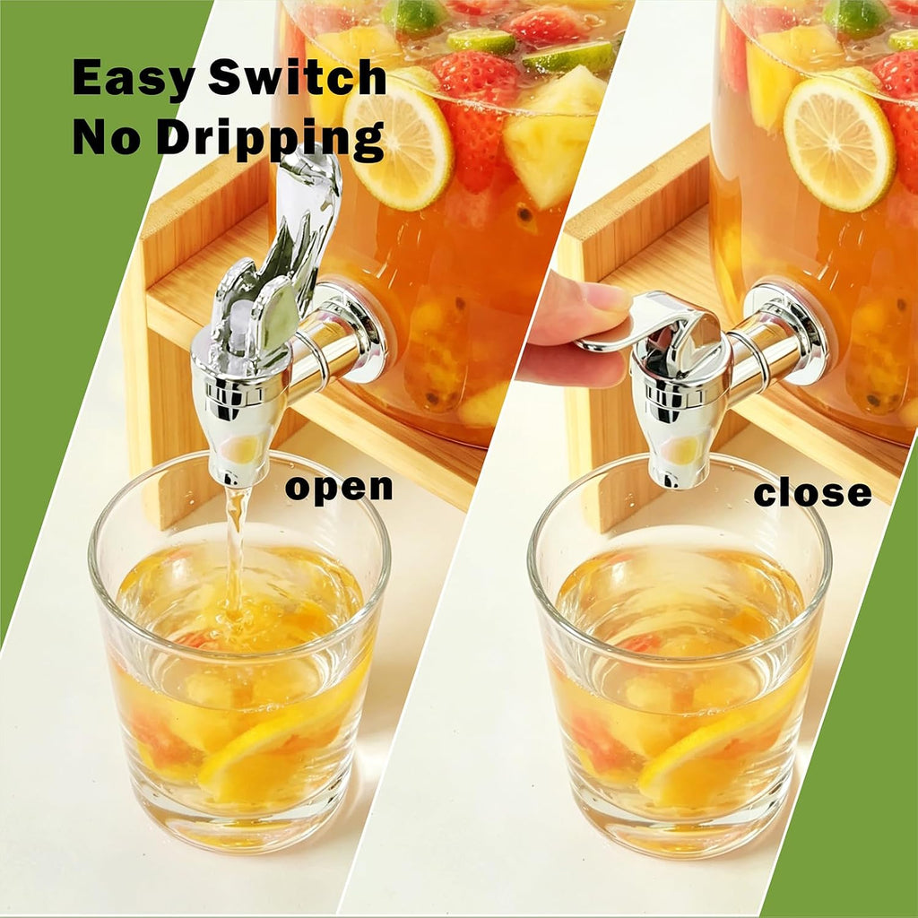 Glass Drink Dispenser with Bamboo Stand and Glass Lid, 2 Pack 1.3 Gallon - Set of 2