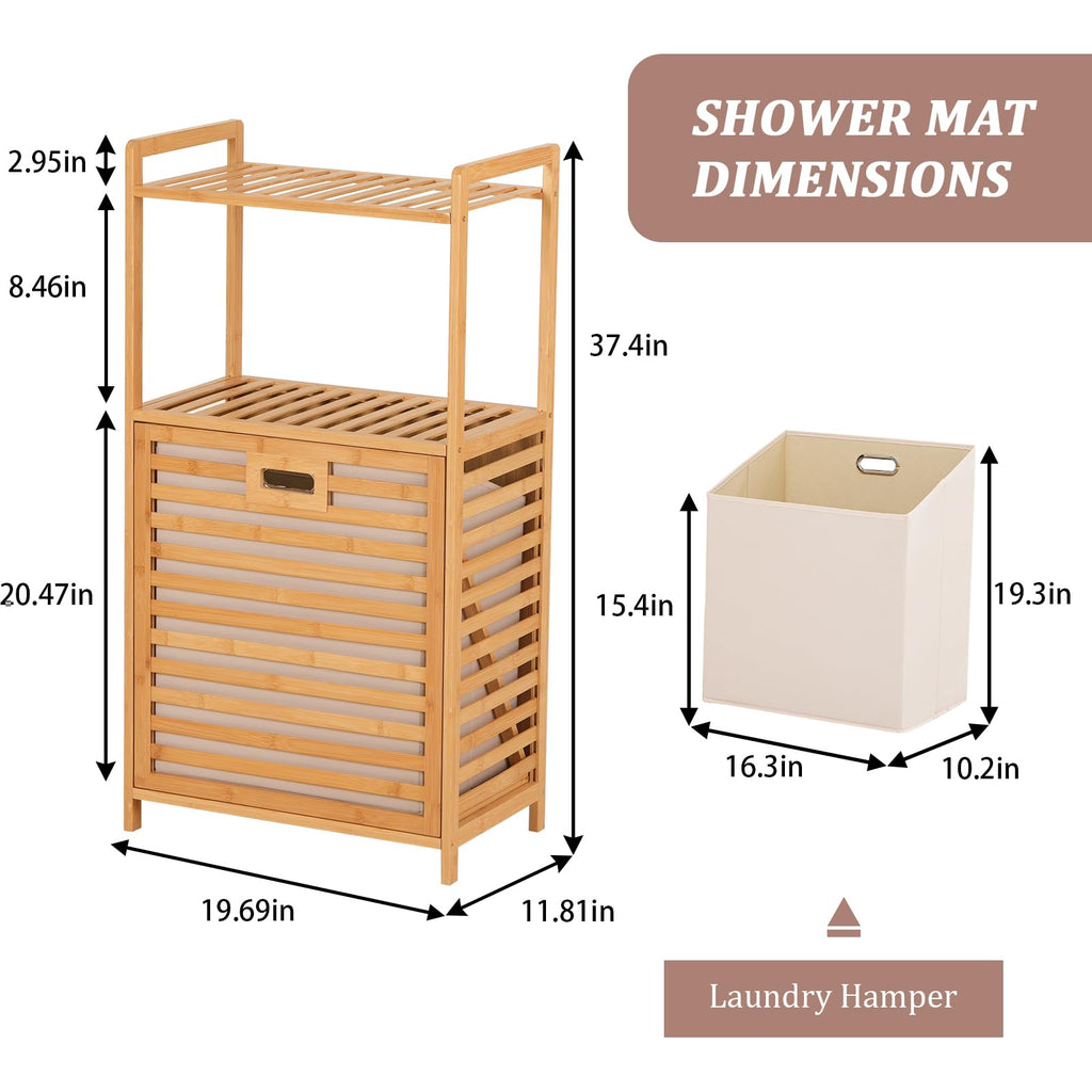 Tilt Out Laundry Hamper with Shelf - Bamboo Laundry Basket, Brown