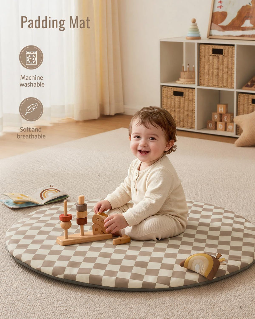 Play Gym Mat, Play Mat Activity Mat with 6 Detachable Toys for Stage-Based Sensory & Motor Skill Development, Easy to