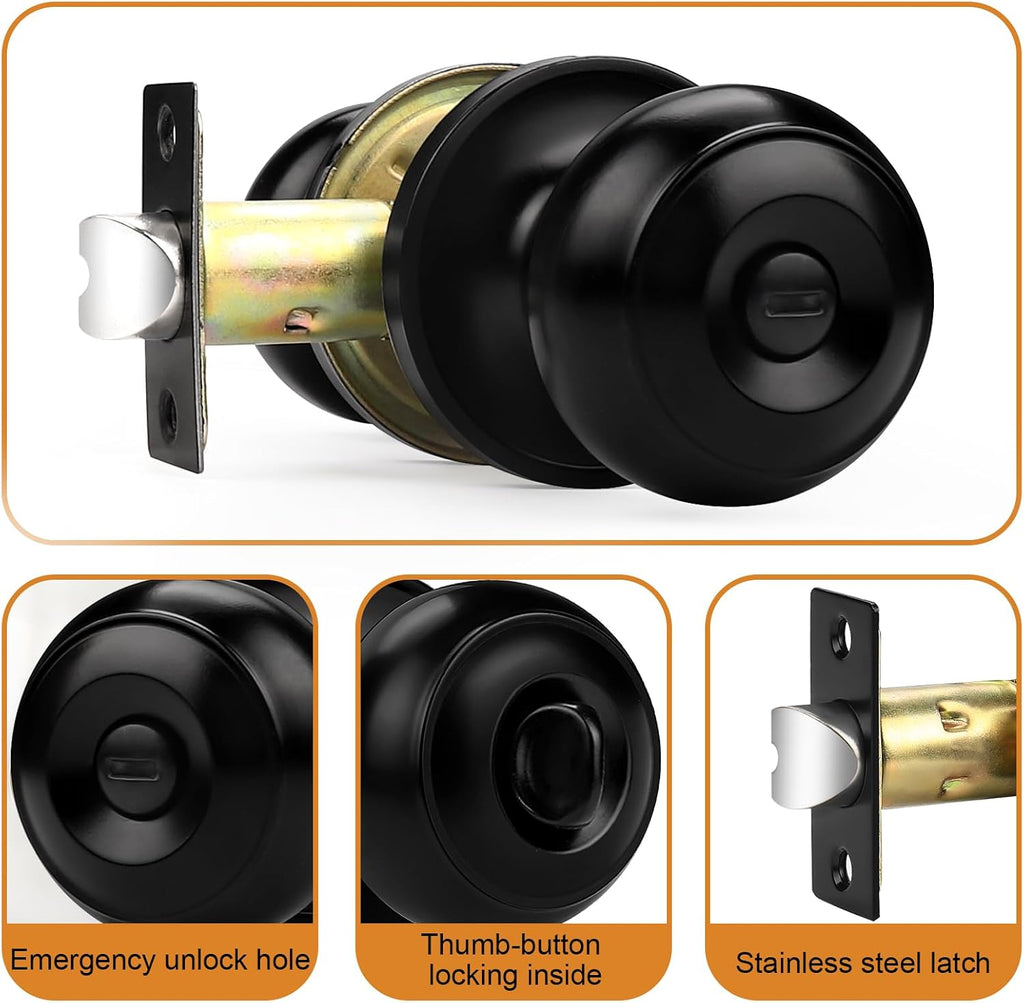 Black Door Knobs, Privacy Door Knob Bedroom, Interior Door Knob with Thumb Turning Locking Button, 8 Pack
