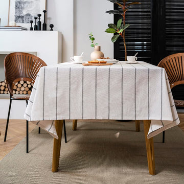 Cotton Linen Table Cloths Boho Farmhouse Heavy Fabric Table Cover Burlap Striped Washable Table Top for Parties