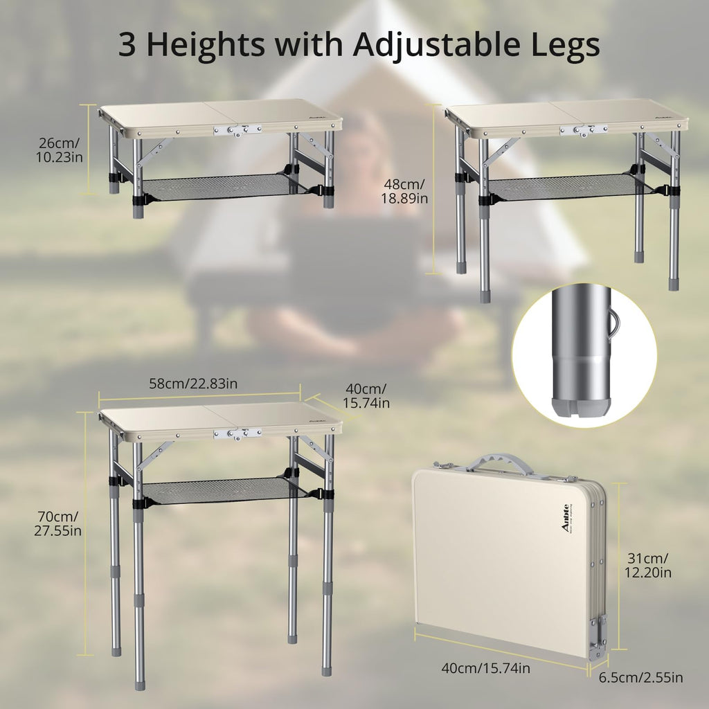 2 ft Small Folding Table, 3 Adjustable Height for Camping, 23" X 16"