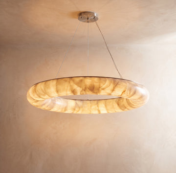 Inspired Rivage Style 32 Inch Round Calcite Ring Chandelier Satin Nickel - Main Product View