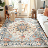 Area Rugs Washable Non-Slip, Floral Vintage Distress Print Pattern Medallion Carpet for Living Room Bedroom Dining Room