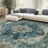 Area Rugs Washable Non-Slip, Floral Vintage Distress Print Pattern Medallion Carpet for Living Room Bedroom Dining Room